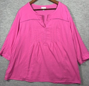 J Jill Womens Shirt 2X Pink 3/4 Sleeve Cotton Tunic Top - Picture 1 of 5