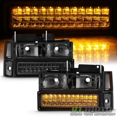 Smoked 1994-98 Chevy C/K Silverado Tahoe Suburban Headlights +LED Bumper+Corner - Image 1 of 3