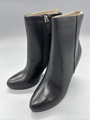 NINE WEST - QUANETTE, Cuero Negro 4.5" Tacón Plataforma Botines con Cremallera Talla 10M Foto 1 de 4