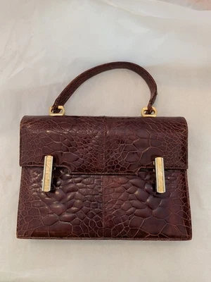 Vintage Croc Handbag Brass Hardware Chestnut Brown - Image 1 of 4