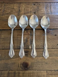 1881 Rogers ONEIDA Spoons ARBOR ROSE TRUE ROSE Set Of 4 Stainless Flatware - Picture 1 of 3