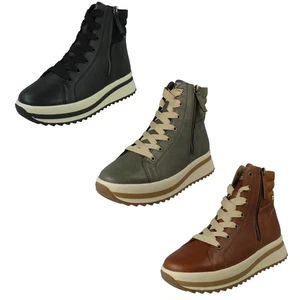 Ladies Rieker Leather Lace Up Dual Zip Fleece Lined Casual Boots W3870 - Picture 1 of 28