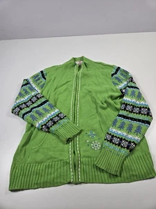 Quacker Factory Pullover Damen groß grün Reißverschluss Strickjacke Wolle Schneeflocke Fair Isle - Bild 1 von 10