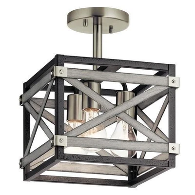 Kichler Stetton 10,31 pulgadas yunque de hierro yunque y gris antiguo envejecido 3 luces semi-al ras Foto 1 de 4