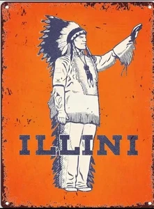 ILLINOIS METAL TIN SIGN ILLINI BASKETBALL FOOTBALL MAN CAVE BAR WALL ART INDIAN - Picture 1 of 1