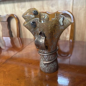 Irisierende mundgeblasene Vase Brauntöne - Bild 1 von 7