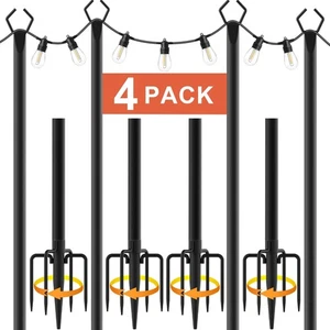 10Ft String Light Poles 4 Pack,Light Poles for Outside Lights,Outdoor with Fe... - Picture 1 of 7