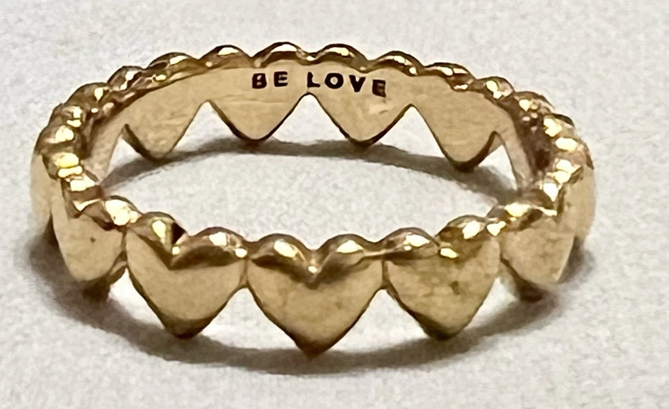 PANDORA Be Love LINKED ROW of HEARTS 14K GOLD-PLATED Band RING Sz 7 - Image 1 of 4