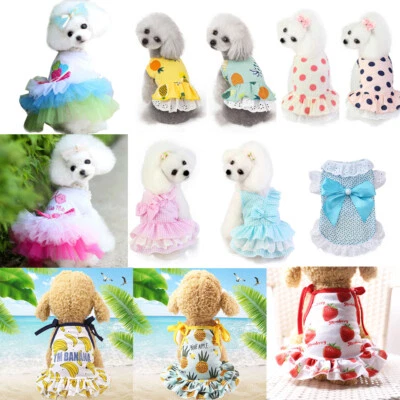 Cotton Dog Clothes Small Pet Cat Dress Cute Puppy Poodle Apparel XS-2XLCostume . - Image 1 of 4