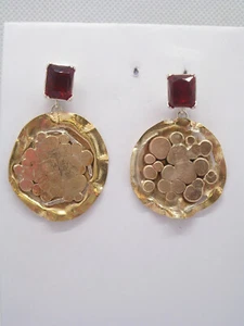 Dangling Earrings in SILVER 925 and Brass with Red Stone - Imitation Ruby - Picture 1 of 5