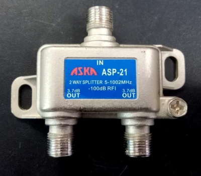 ASKA ASP-21 Coaxial Cable 2 Way Splitter 5-1002MHz - 100db RFI - Image 1 of 3