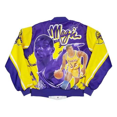 VTG LOS ANGELES LAKERS MAGIC CHALK LINE FANIMATION SATIN JACKET MENS LARGE Cover
