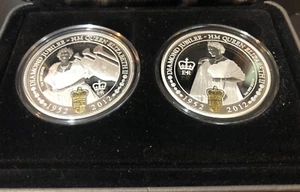 AUSTRALIA: 2012 1oz SILVER PROOF DIAMOND JUBILEE H.M ELIZABETH II TWO COIN SET - Picture 1 of 5