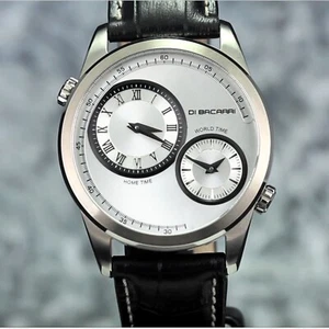 Di Bacarri Schweizer Dual Time silber Zifferblatt Uhr schwarzes Armband - Bild 1 von 1