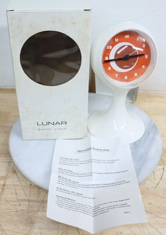 Vintage Rare White & Orange Lunar Mid-Century Modern Pedestal Clock Pop Art Box! Cover