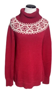 Talbots Sweater Womens M Fair Isle Red Cotton Wool Mohair Turtleneck - Picture 1 of 9