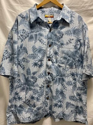 Vintage HAVANA JACK'S CAFE SS Hawaiian button shirt men size 2XL 100% silk blue - Image 1 of 4