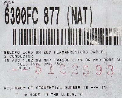 Belden Wire 6300FC 18/2C Shielded FEP-Insulated Audio Cable Plenum White /50ft - Image 1 of 4