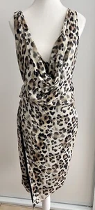 Aje Size 10 Leopard Print Cowl Neck Wrap Midi Sleeveless Dress - Picture 1 of 18