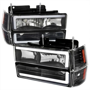For 94-98 Chevy Silverado Tahoe Suburban Black Headlights +Turn Signals w/ L DRl - Picture 1 of 3