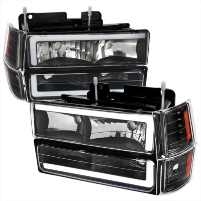 For 94-98 Chevy Silverado Tahoe Suburban Black Headlights +Turn Signals w/ L DRl - Image 1 of 3