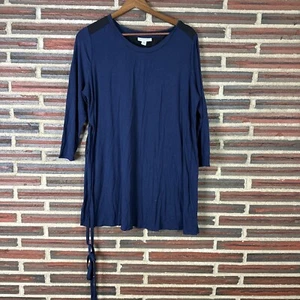Liz Lange Maternity Tunic Shirt Blue Black Long Sleeve Casual Pullover Womens M - Picture 1 of 3