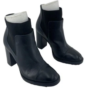 The Shoe Box Black Leather Ankle Block Heel Bootie Women's Size 5.5 Preowned - Picture 1 of 8