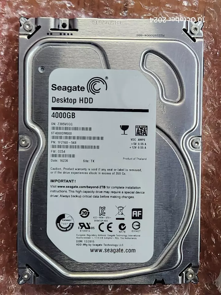 Seagate 4TB 3.5" SATA HDD - ST4000DM000, P/N: 1F2168-568 F/W: CC54 - Image 1 of 2