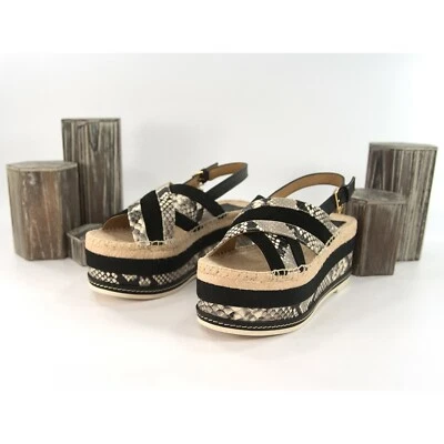 Tory Burch Black Snake Leather Grosgrain 75MM Platform Sandals Size 8 NIB — 第 1/4 张图片