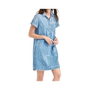 Gap Womens Blue Denim Paisley Bandana Pattern Popover Dress Pockets XS - Picture 1 of 6