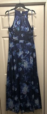 NEW $179 B & A by Betsy & Adam 10 Halter Sleeveless Blue Floral Gown Dress NWT  - Image 1 of 4