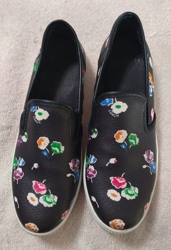 Scarpe Coach Sneakers Ballerine Slip on Nero Blu Floreale Donna Taglia 6 5