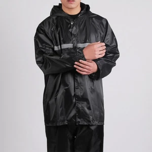 Black Safety Rain-suit, Rain Jacket With Hoodie and Rain Pants - Picture 1 of 15