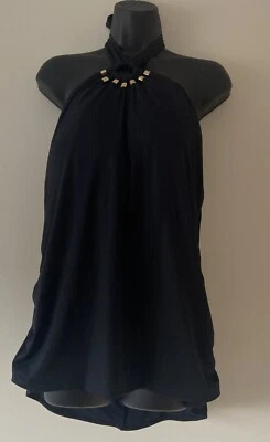 Carmen Marc Valvo собранными в Рюш с бретелью через шею черный танкини плавать верхний размер 24 новый с Ярлыками изящный - Изображение 1 из 4