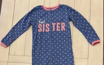Carter's Girls/Kid Best Sister Hearts Fleece Footed Pajamas, 1 Piece Blue Size 8 - Image 1 of 4