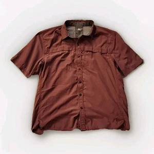 REI Shirt Mens Large Red 100% Nylon Vented Short Sleeve Button Up Hiking Camping - Picture 1 of 6