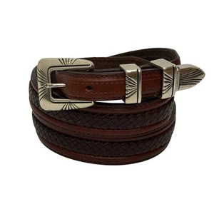 Cintura Tony Lama 40 pelle marrone intrecciata fibbia argento modello western 7317L - Foto 1 di 11