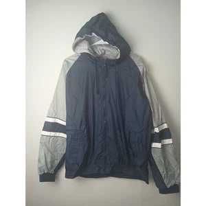 Vtg 90s Athletic Works Windbreaker Full Zip Jacket Men's Large Blue White Gray - Picture 1 of 5