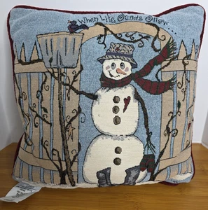 Christmas Tapestry Pillow Decor Snowman 16” X 16” Snowman Gus Swetner 1966 - Picture 1 of 8