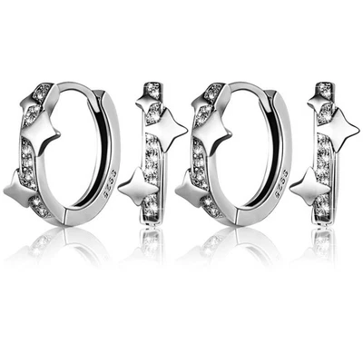  2 Pairs Orecchini Cerchietto Piccoli Cerchietti Pendenti Stella Penetranti - Immagine 1 di 4