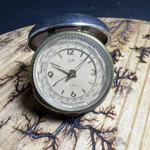 Calendario Elgin Vintage Viaje Hora Mundial Alarma Plegable Clark 3" Diámetro Sin Funciona - Imagen 1 de 7