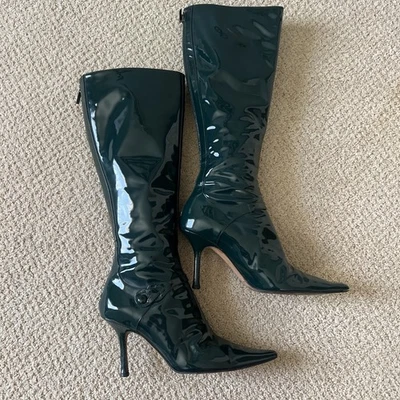 Bota Jimmy Choo botella verde charol hasta la rodilla punta punta IT 37 Foto 1 de 4