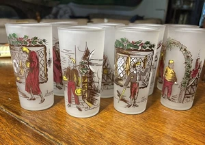 Lot Of 8 Vintage Hazel Atlas Literary Characters Frosted Drinking Glasses - Picture 1 of 9