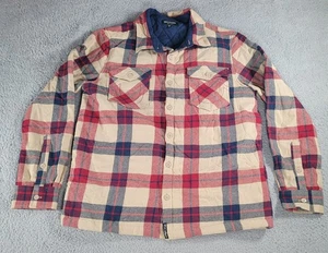True Religion Mens Flannel Shirt Jacket Shacket Medium Tan Red Blue Quilted - Picture 1 of 11