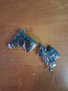 Vintage Western Button Covers Horse Head And Saddle Set Of Two - Picture 1 of 3