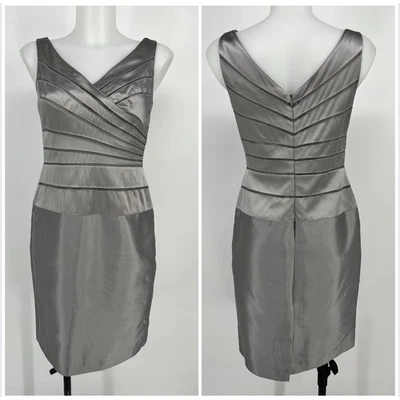 Adrianna Papell Occasions Silk Sheath Dress 4P Petite Platinum Gray Sleeveless  - Image 1 of 4
