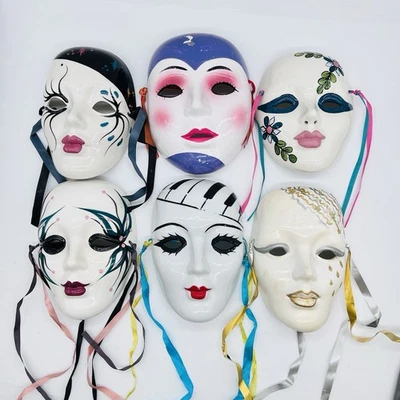 Lote de 6 Máscaras Decorativas Cerámicas Decoración Pared Teatro Porcelana-Firmadas a Mano/Pintadas Foto 1 de 4