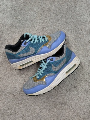 Nike Air Max 1 SE Shoes Womens 7.5 Blue Running Colorblock Leopard 881101-001 - Image 1 of 4