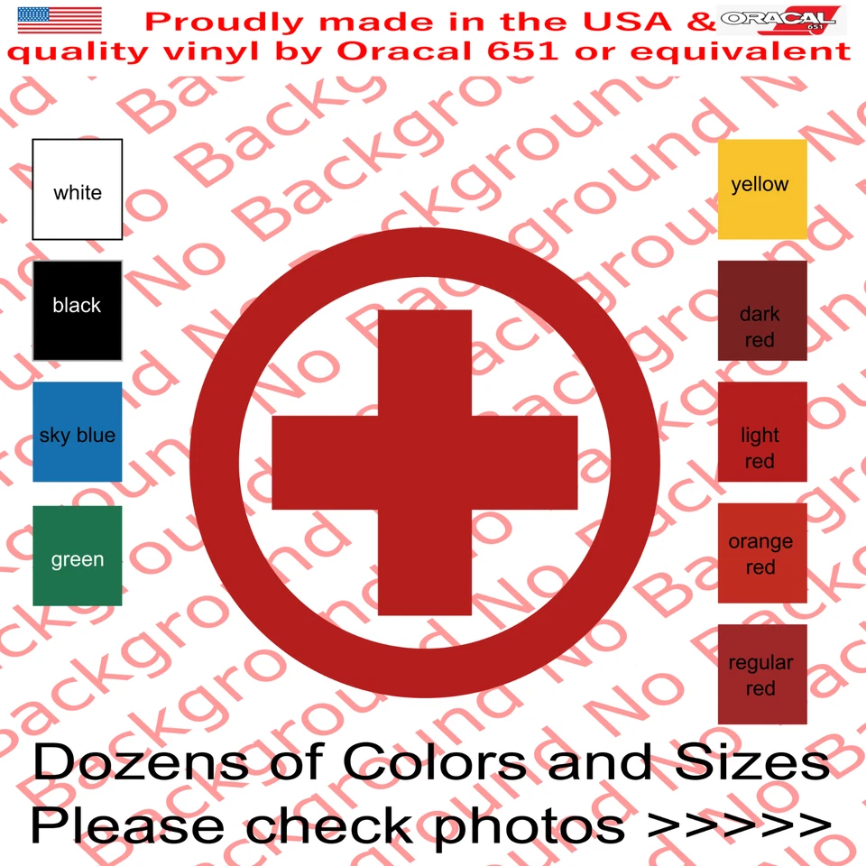 ORACAL 651 Red Cross Vinyl Die Cut Decal Sticker | Medical First Aid Plus Sign Round FY164A