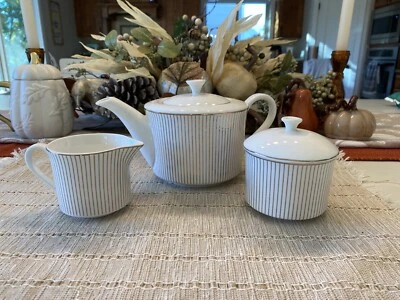 Grace Teaware 3 Piece Tea Set White Gold Stripe Fine Porcelain - Image 1 of 4